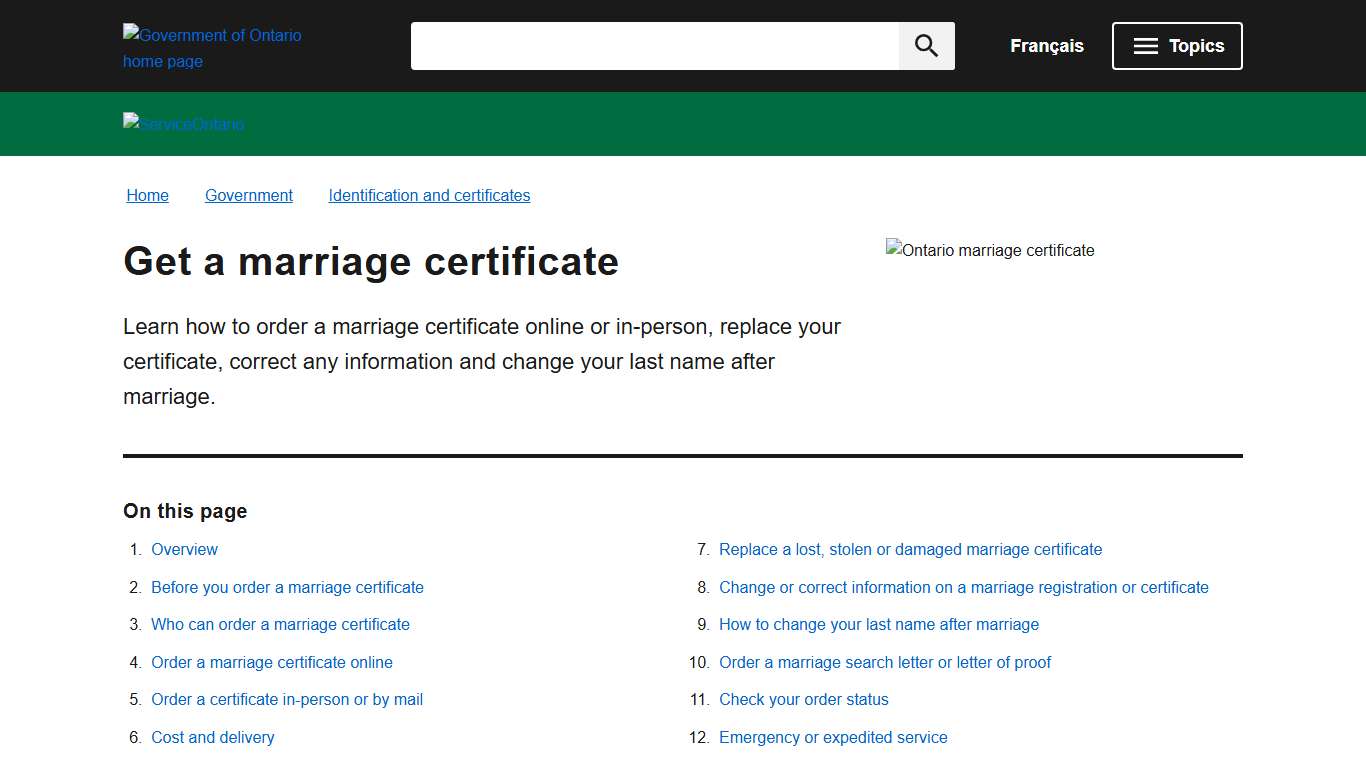 Get a marriage certificate ontario.ca