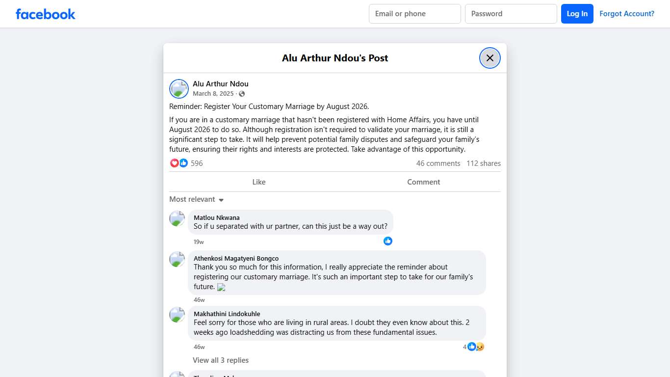 Alu Arthur Ndou - Reminder: Register Your Customary... Facebook